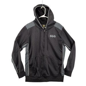 Batman Jacket Men's Long Sleeve Full Zip Hooded Sweatshirt Drawstring Gray Med